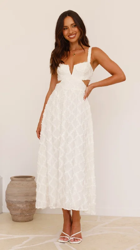 Midi dresses with one - shoulder designs for a modern and asymmetric style Jenny Side Cut Midi Dress - Cream Midi dresses with one - shoulder designs for a modern and asymmetric style Jenny Side Cut Midi Dress - Cream
