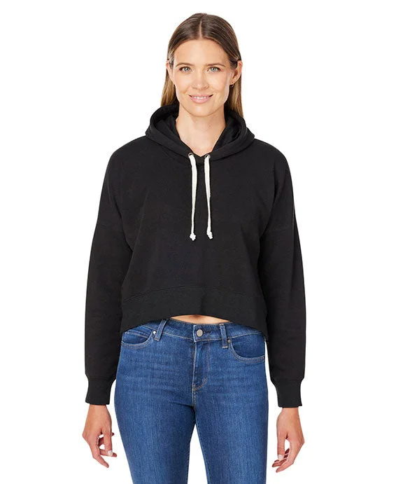 8853JA - J America Ladies Triblend Cropped Hooded Sweatshirt | Black Solid