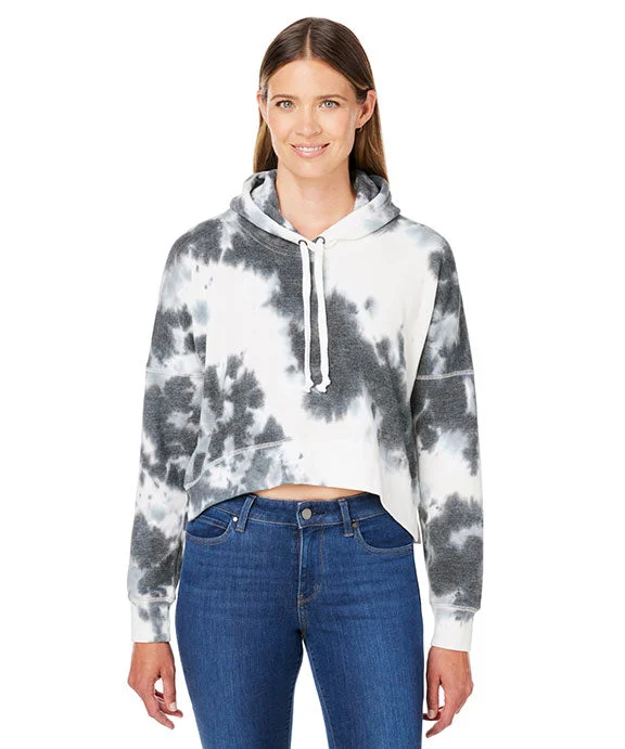 8853JA - J America Ladies Triblend Cropped Hooded Sweatshirt | Black Tie Dye