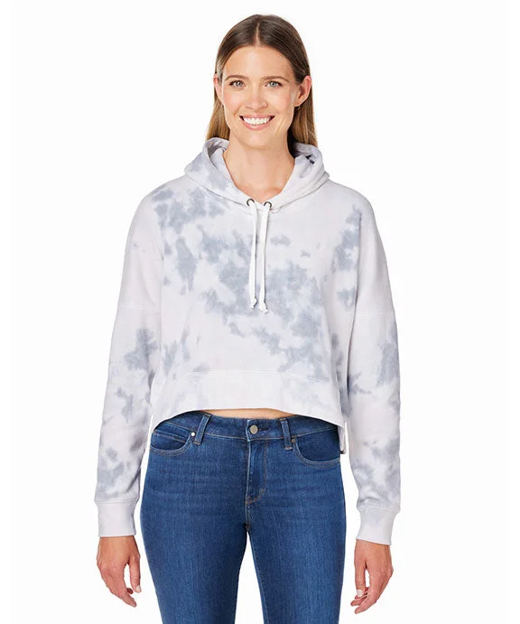 8853JA - J America Ladies Triblend Cropped Hooded Sweatshirt | Grey Tie Dye