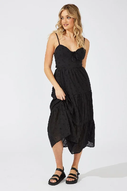 Black Midi Dress Sleeveless Eyelet