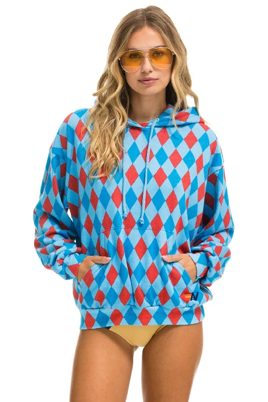 DIAMOND REPEAT SMILEY RELAXED PULLOVER HOODIE - SKY