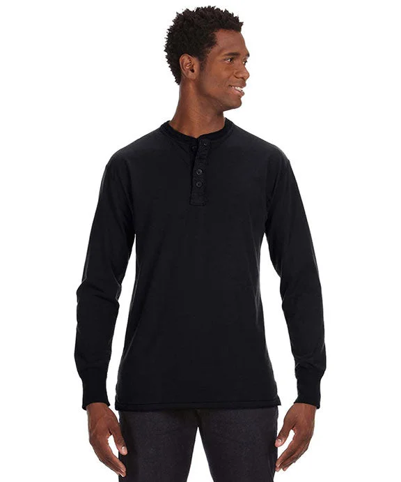 JA8244 - J America Mens Vintage Brushed Jersey Henley Shirt | Black