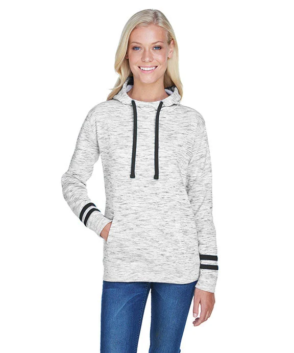 JA8674 - J America Ladies Melange Scuba Neck Sweatshirt | White/Black