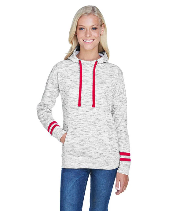 JA8674 - J America Ladies Melange Scuba Neck Sweatshirt | White/Red