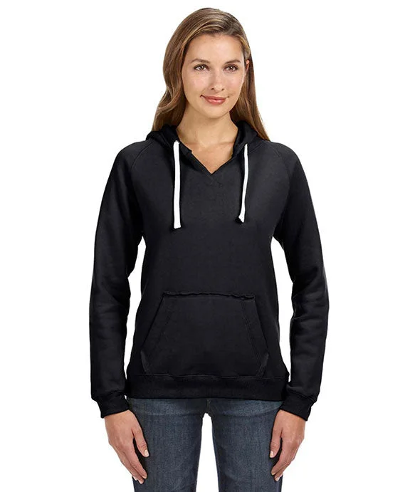 JA8836 - J America Ladies Sydney Brushed V-Neck Hooded Sweatshirt | Black