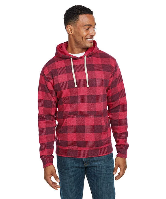 JA8871 - J America Adult Triblend Pullover Fleece Hooded Sweatshirt | Red Triblend Buffalo