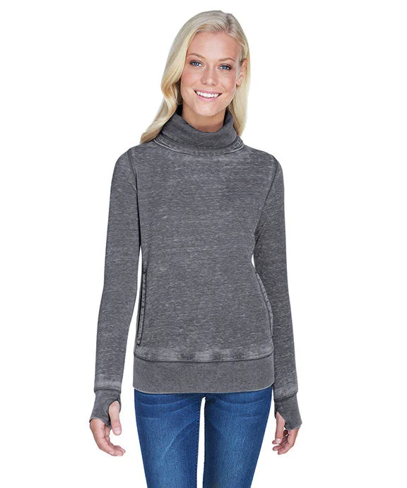 JA8930 - J America Ladies Zen Fleece Cowl Neck Sweater | Dark Smoke