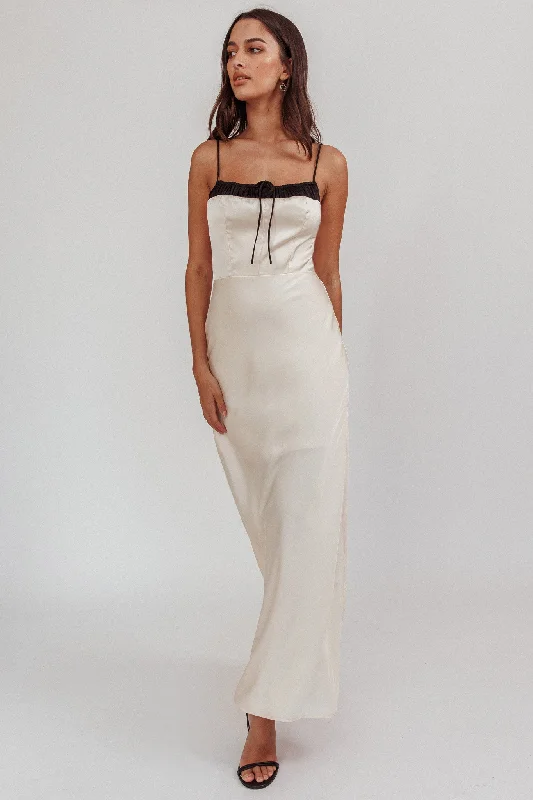 Tomorrow's Love Gathered Bow Neckline Maxi Dress Oyster