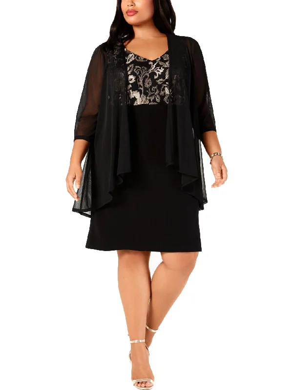 Wrap - Style Women Dress with Adjustable Fit for All Body Types Wrap - Style Women Dress with Adjustable Fit for All Body Types Plus Womens Metallic Sheer Cocktail Dress