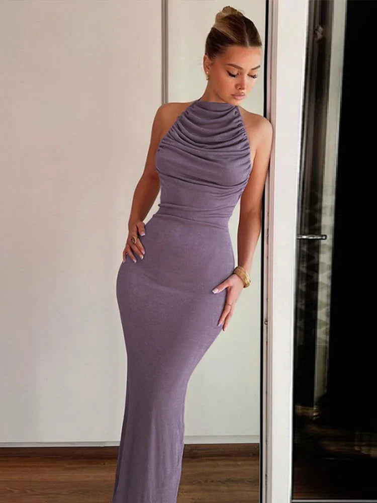 Off Shoulder Long Halter Slim Bodycon Backless Sexy Party Maxi Dress