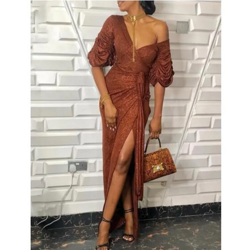 FashionSierra - High slit long wrap dress