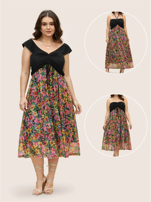 Everywhere Dress - Floral Patchwork Drawstring Dress