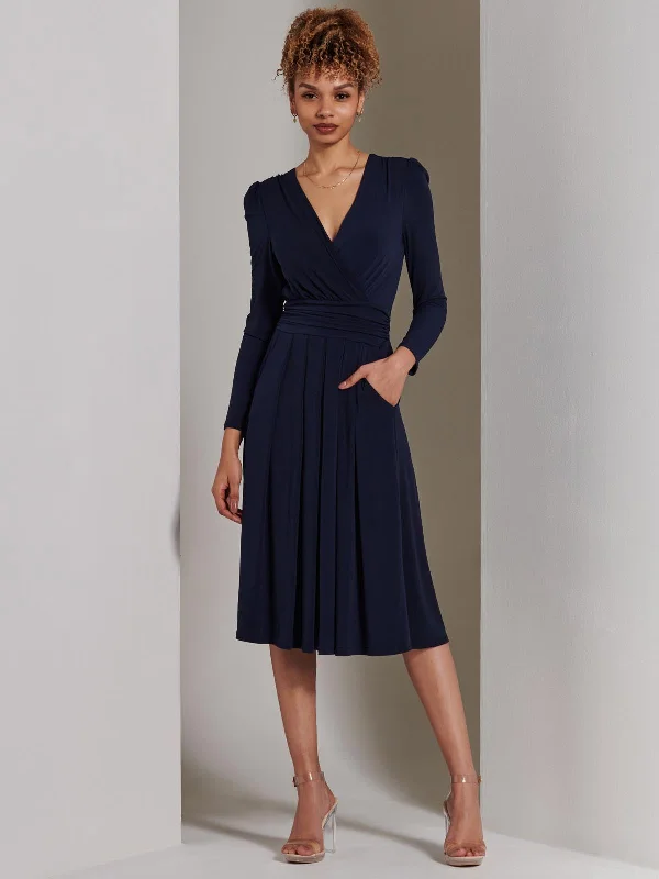 Plain Long Sleeve Jersey Midi Dress, Navy