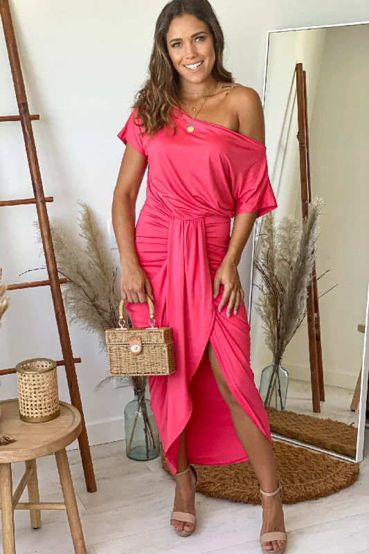 Rose Off Shoulder Ruched Dress