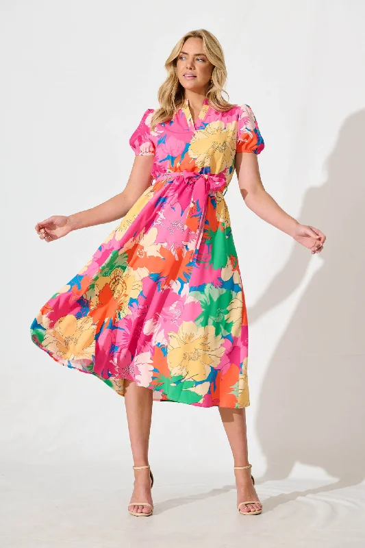 Cariella Midi Dress in Multi and Pink Floral