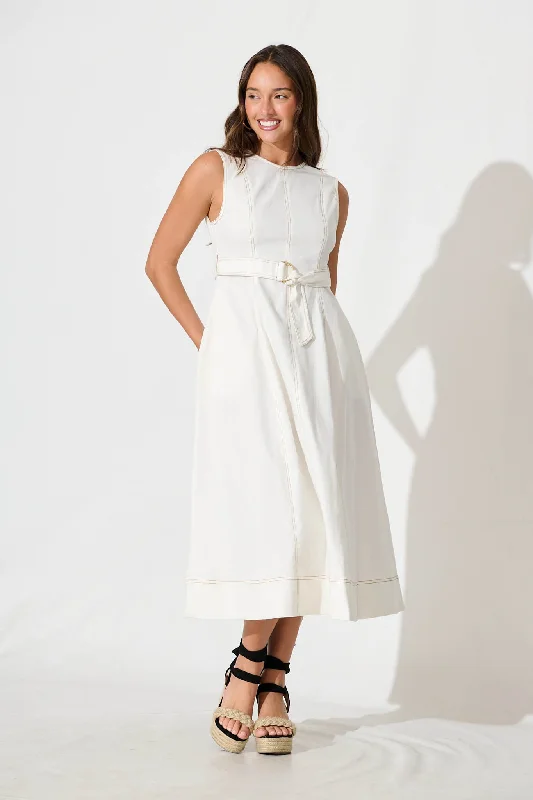 Doris Midi Dress In White Cotton