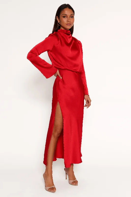 Kristyn Long Sleeve Midi Dress - Red