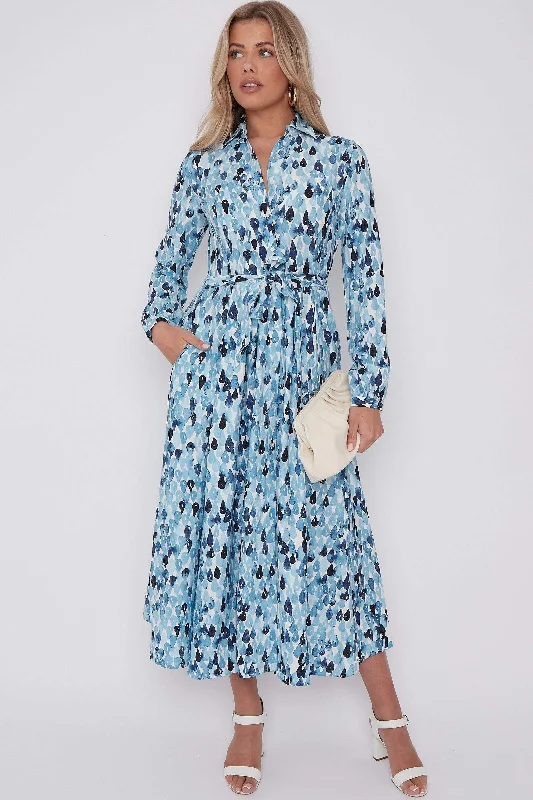 LOVE SUNSHINE Blue Drops Printed Midaxi Shirt Dress