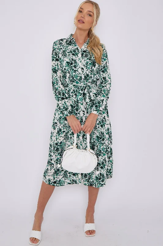 LOVE SUNSHINE Green Tie Dye Print Long Sleeve Midi Shirt Dress