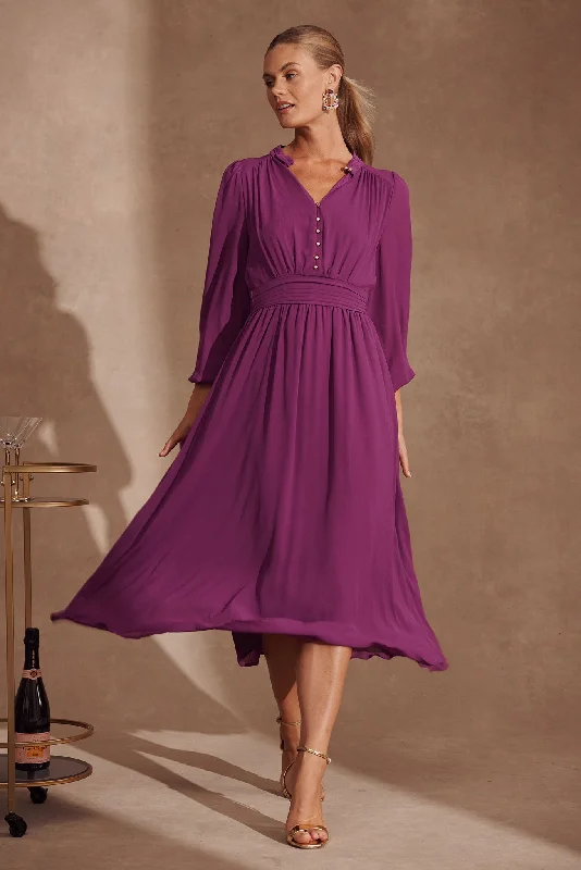 Lustre Midi Dress In Plum Chiffon