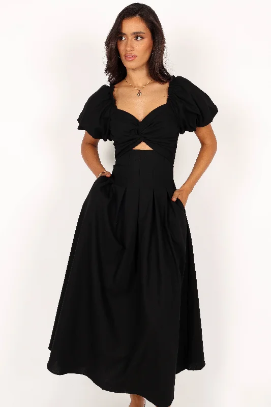 Maria Puff Sleeve Midi Dress - Black