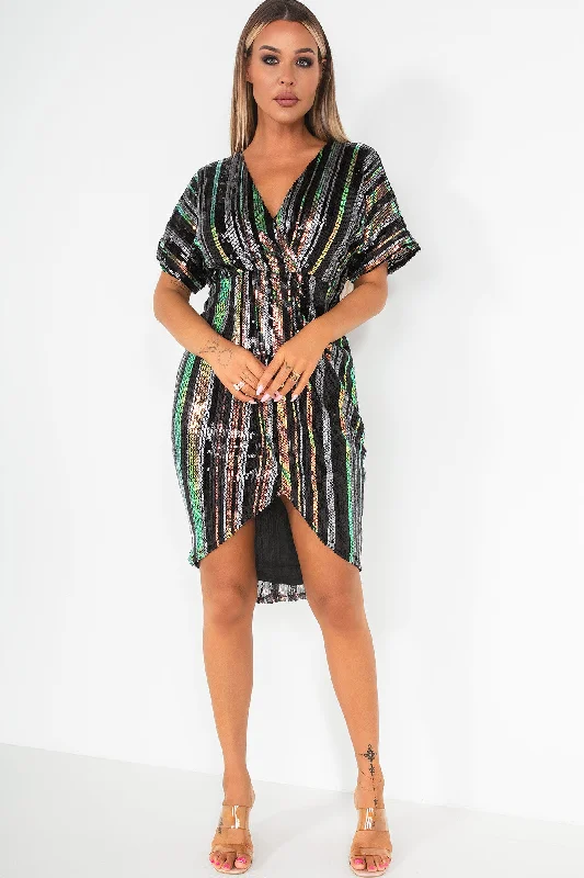 Novah Multi Stripe Sequin Wrap Dress