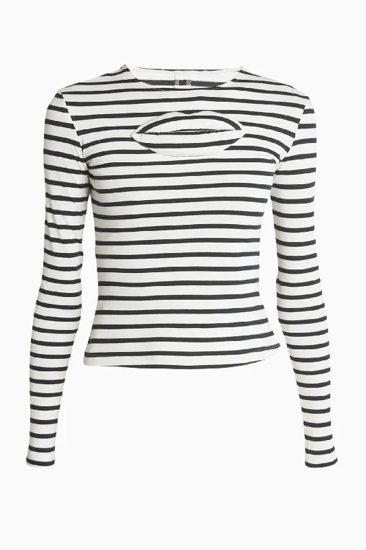 A.W.A.K.E Mode Striped Top with Lip Appliqué - Navy/ White