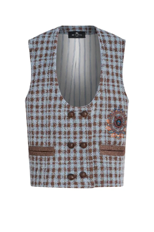 Etro Embroidered Houndstooth Waistcoat - Blue