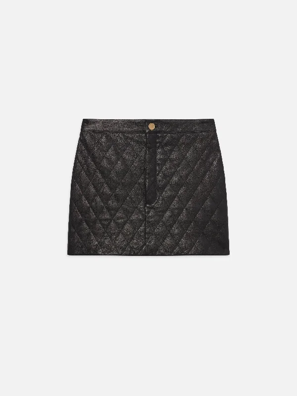 Quilted Leather Skirt -- Black