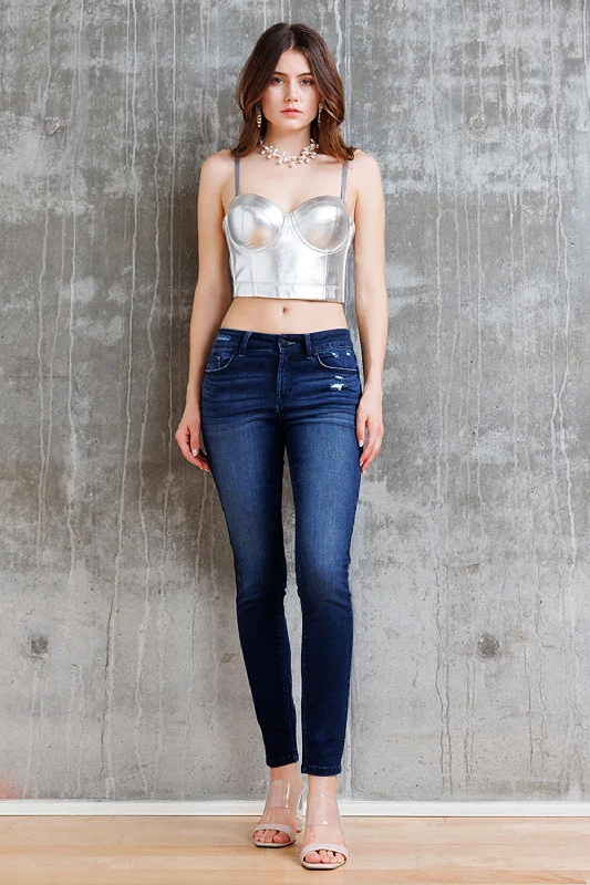 Mid Rise Destructed Skinny Jeans