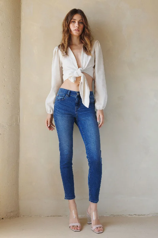 Mid Rise Push Up Ankle Skinny Jeans