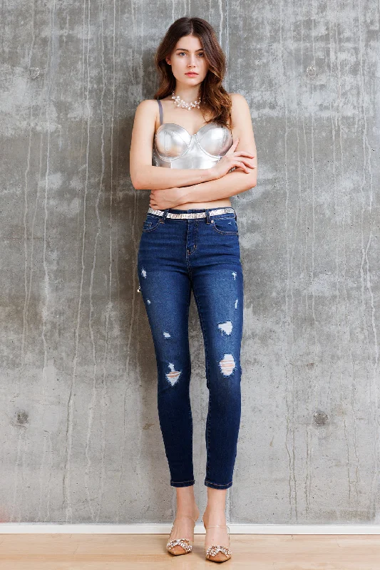 High Rise Destructed Skinny Jeans