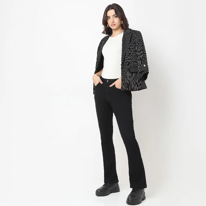 Women's ruffled hem dress pants Cargo women jeans with multiple pockets for added functionality Boot Cut Solid High Rise Jeans