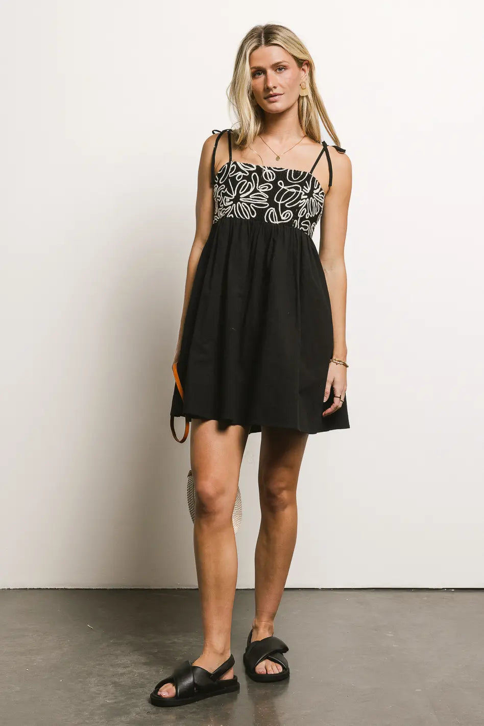 Abstract Embroidered Mini Dress in Black - FINAL SALE