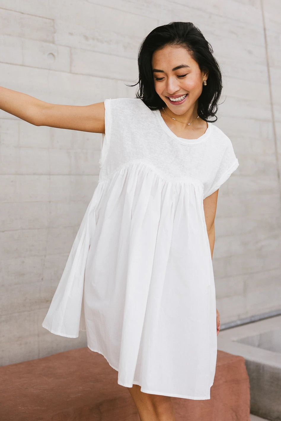 Livia Contrast Mini Dress in White - FINAL SALE