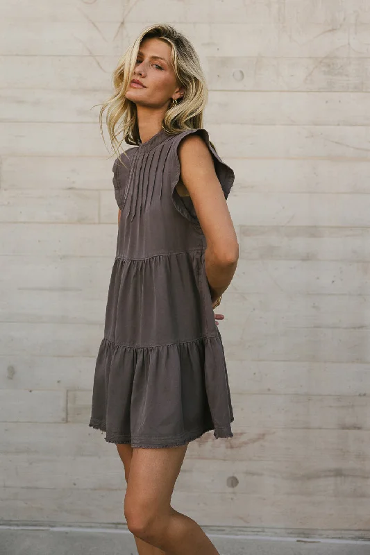 Regina Pleated Mini Dress in Charcoal - FINAL SALE