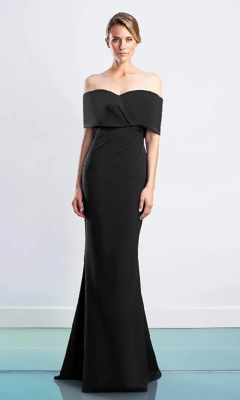 Alexander by Daymor - 1471 Off Shoulder Buttons Back Sheath Dress