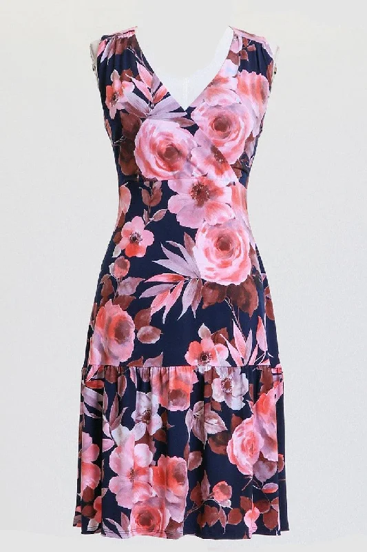 Connected Apparel Sleeveless Floral Short Day Dress