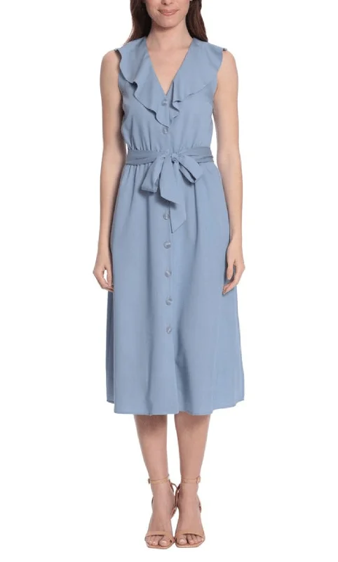 London Times T6218M - Casual Collared Midi Dress