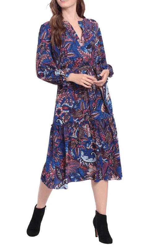 London Times T6378M - Printed Flowy Midi Dress