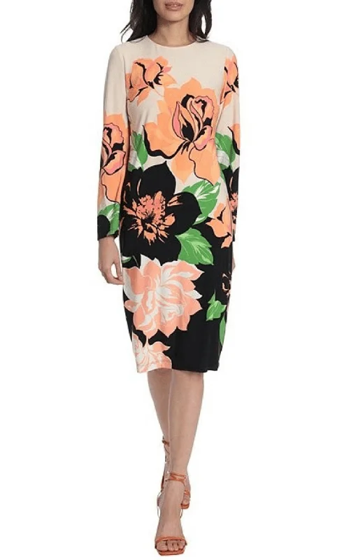 Maggy London G5142M - Floral Long Sleeve Cocktail Dress