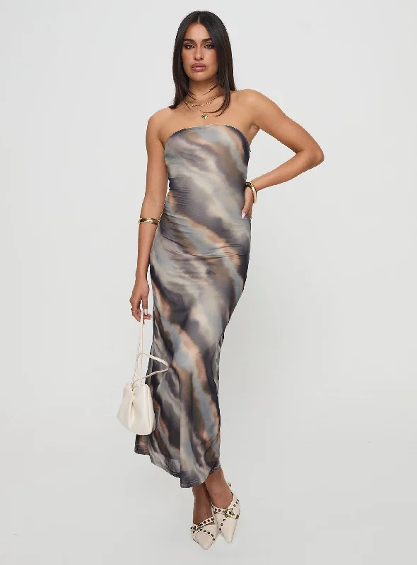 Pinacle Strapless Maxi Dress Brown