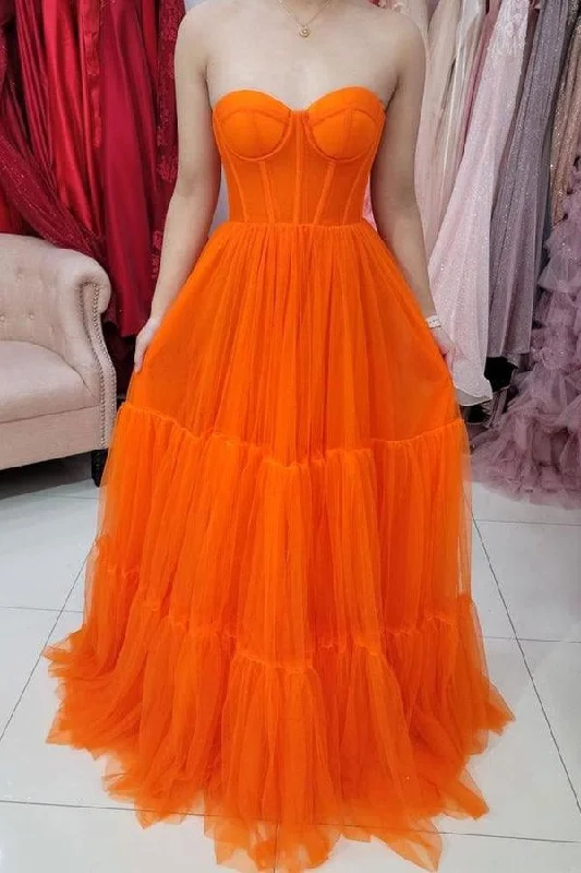 Sweetheart Orange Tulle Prom Dress Corset Bodice Dress PSK256