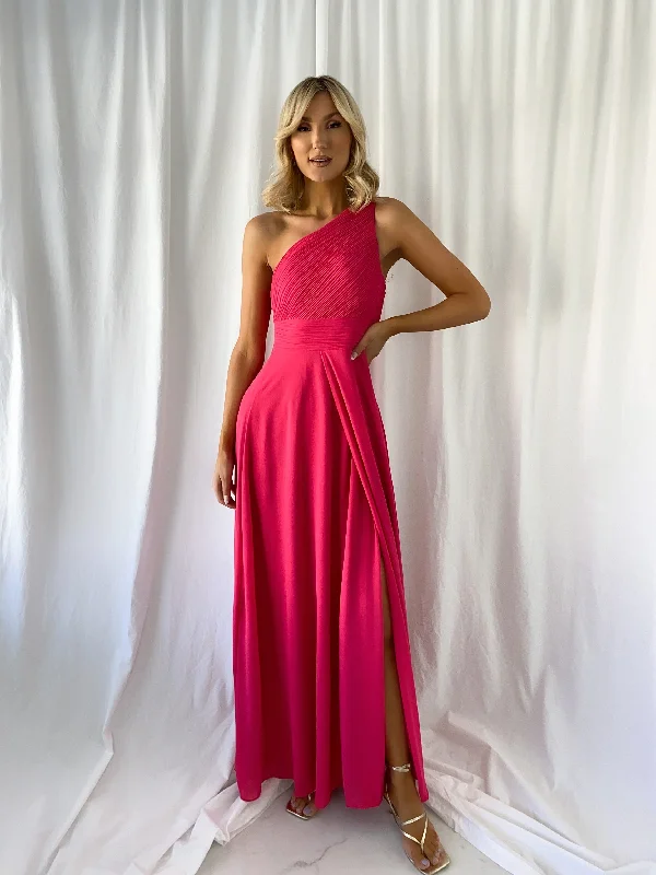 Tracy One Shoulder Draped Top Maxi Dress - Fuchsia