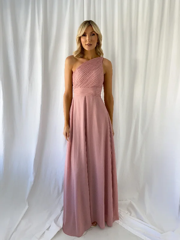 Tracy One Shoulder Draped Top Maxi Dress - Rose