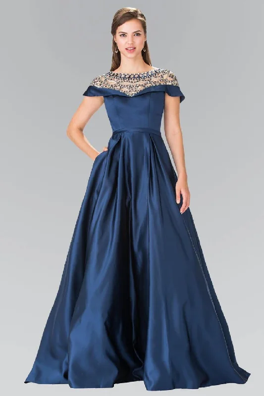 Prom Long Cap Sleeve Evening Ball Gown with Pockets