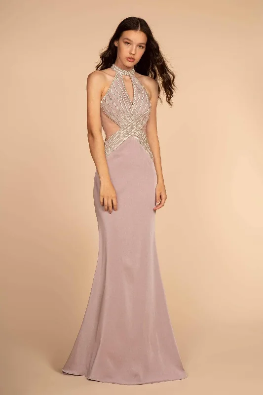 Elizabeth K - GL2573 Embellished High Halter Trumpet Dress