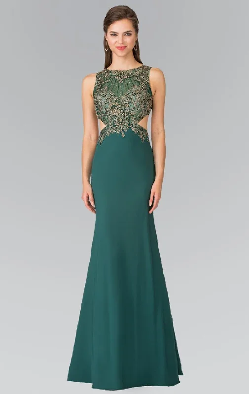 Elizabeth K - GL2324 Jewel Long Dress with Side Cut Outs