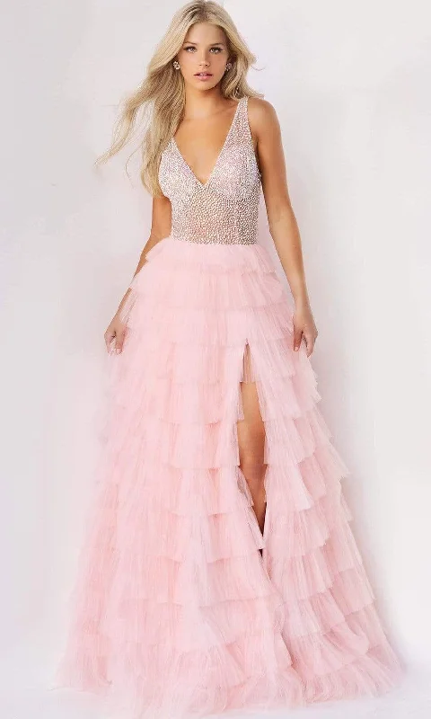 Jovani - 07235 Jeweled High Slit Tulle Gown